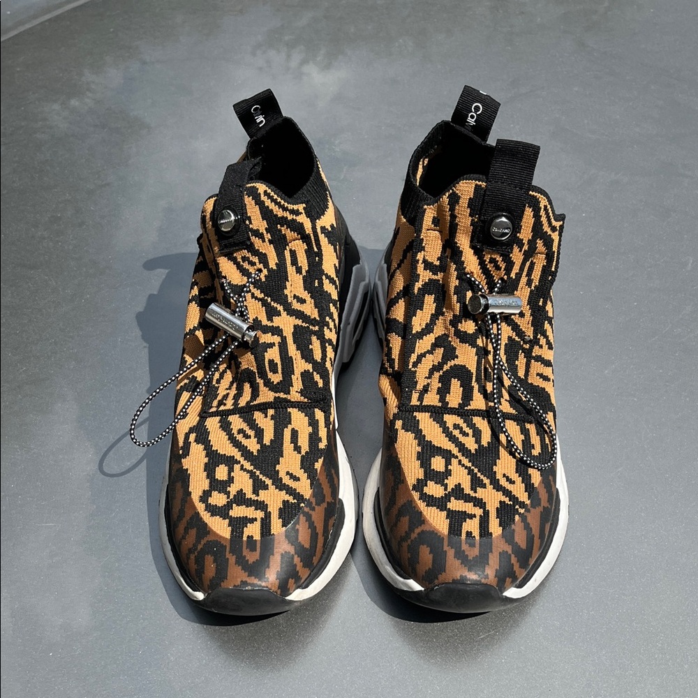 Calvin Klein Brown & Black Leopard-Pattern Slip-On Sneakers